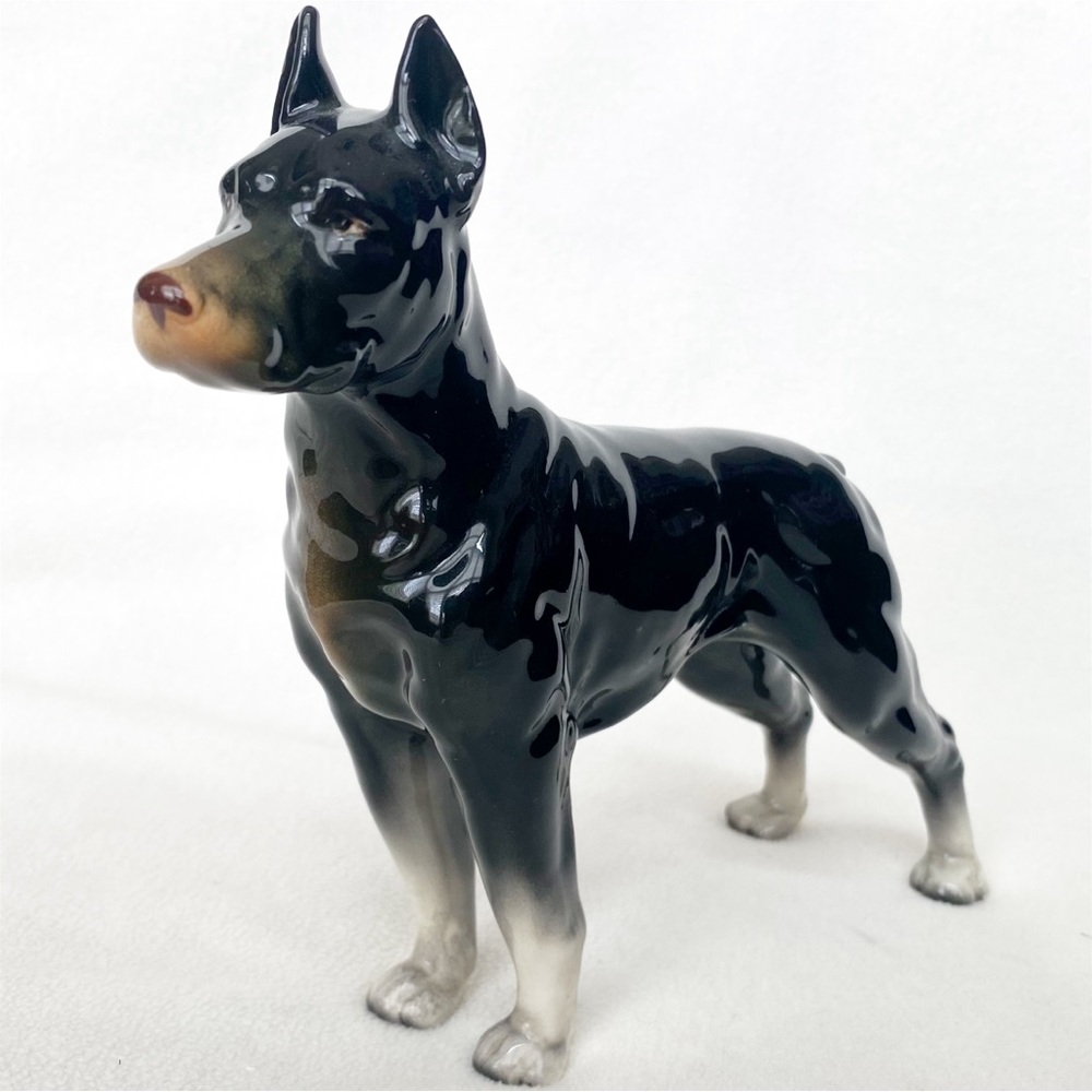 Vintage Doberman Pinscher Elegant Black and Brown Dog Figurine